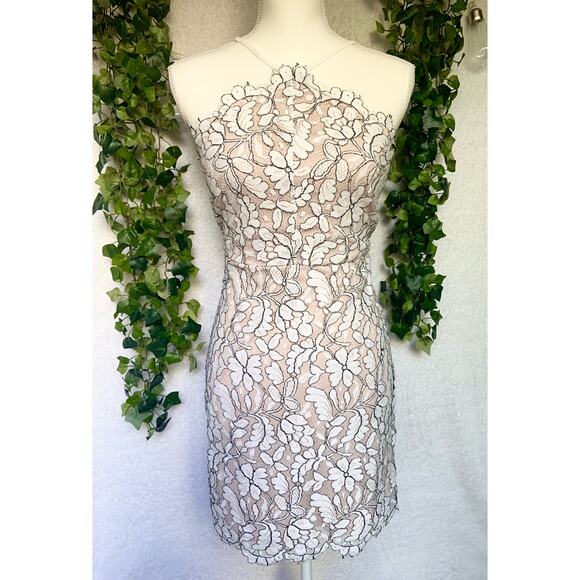 Lulus Delicate Darling Beige and Ivory Lace Bodycon Dress Women's Medium - Picture 3 of 11